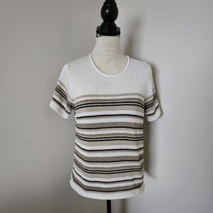 🧡Striped Short-Sleeve Knit Top - White & Beige style& co size large🧡